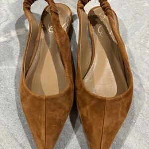 SAM EDELMAN WOMENS CAMEL SUEDE FLAT